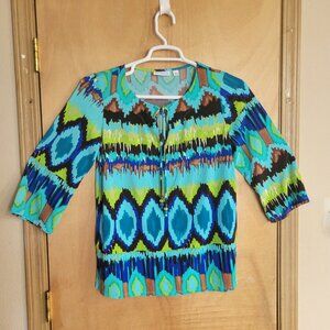 Susan Graver Womens Blouse S Multicolor Beaded Tie